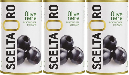 Spanish Pitted Black Olives in Brine (350 g, Pack of 3)